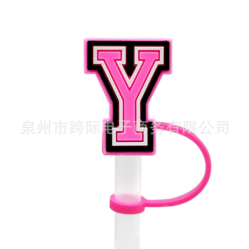 Wholesale 10MM Pink English Letter DIY Decoration Accessories Straw Sleeve Silicone Dust Plug